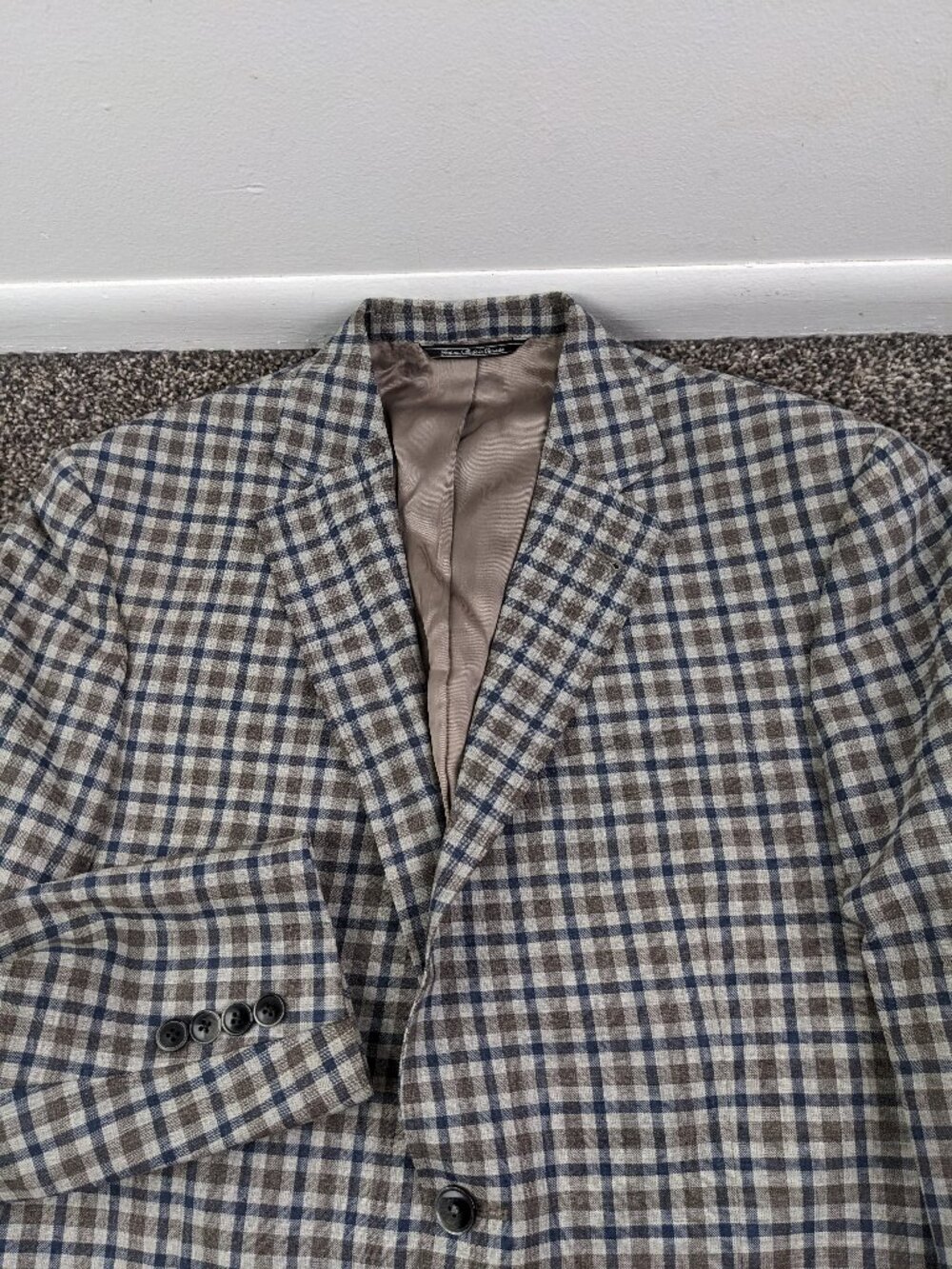 Jack Victor Sport Coat Exclusive Collection Wool Checked Gray Blue Brown 40R